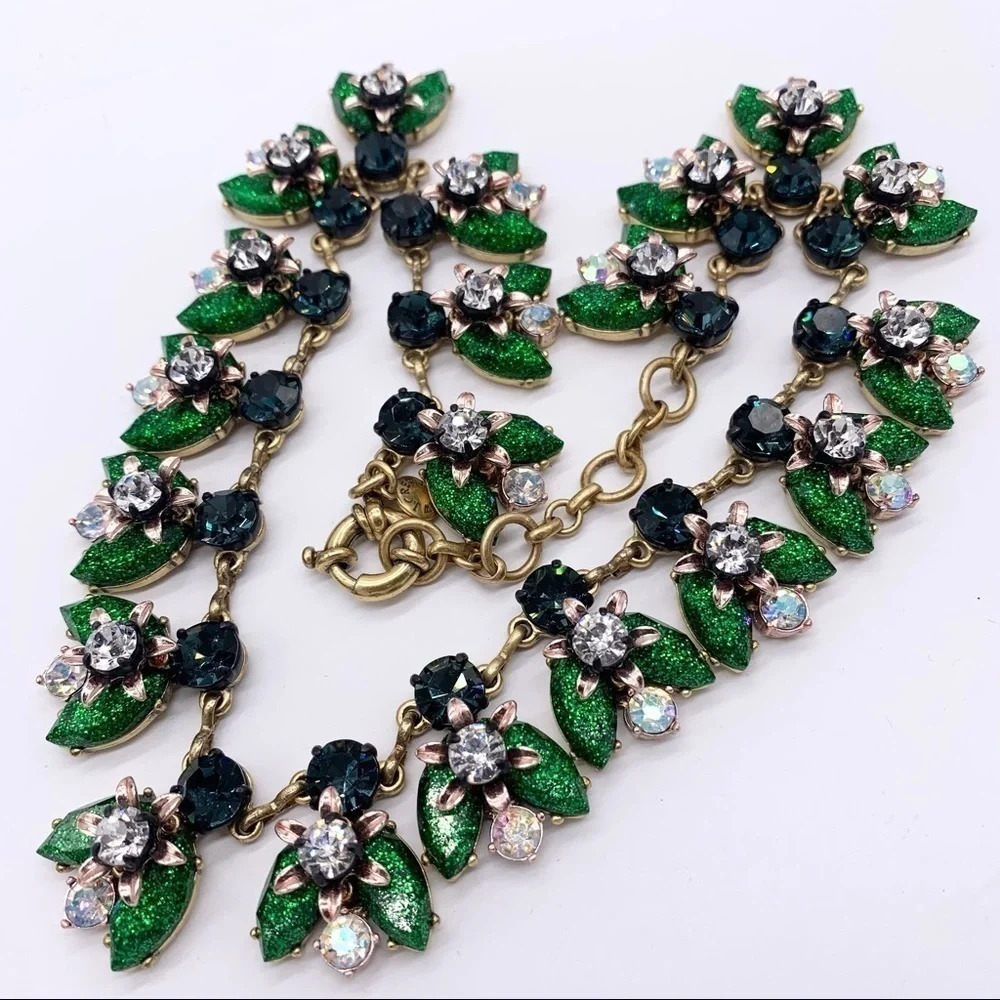 J. Crew Green Glitter Jeweled Necklace